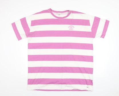 Pull&Bear Mens Purple Striped Cotton T-Shirt Size XL Round Neck