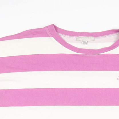 Pull&Bear Mens Purple Striped Cotton T-Shirt Size XL Round Neck