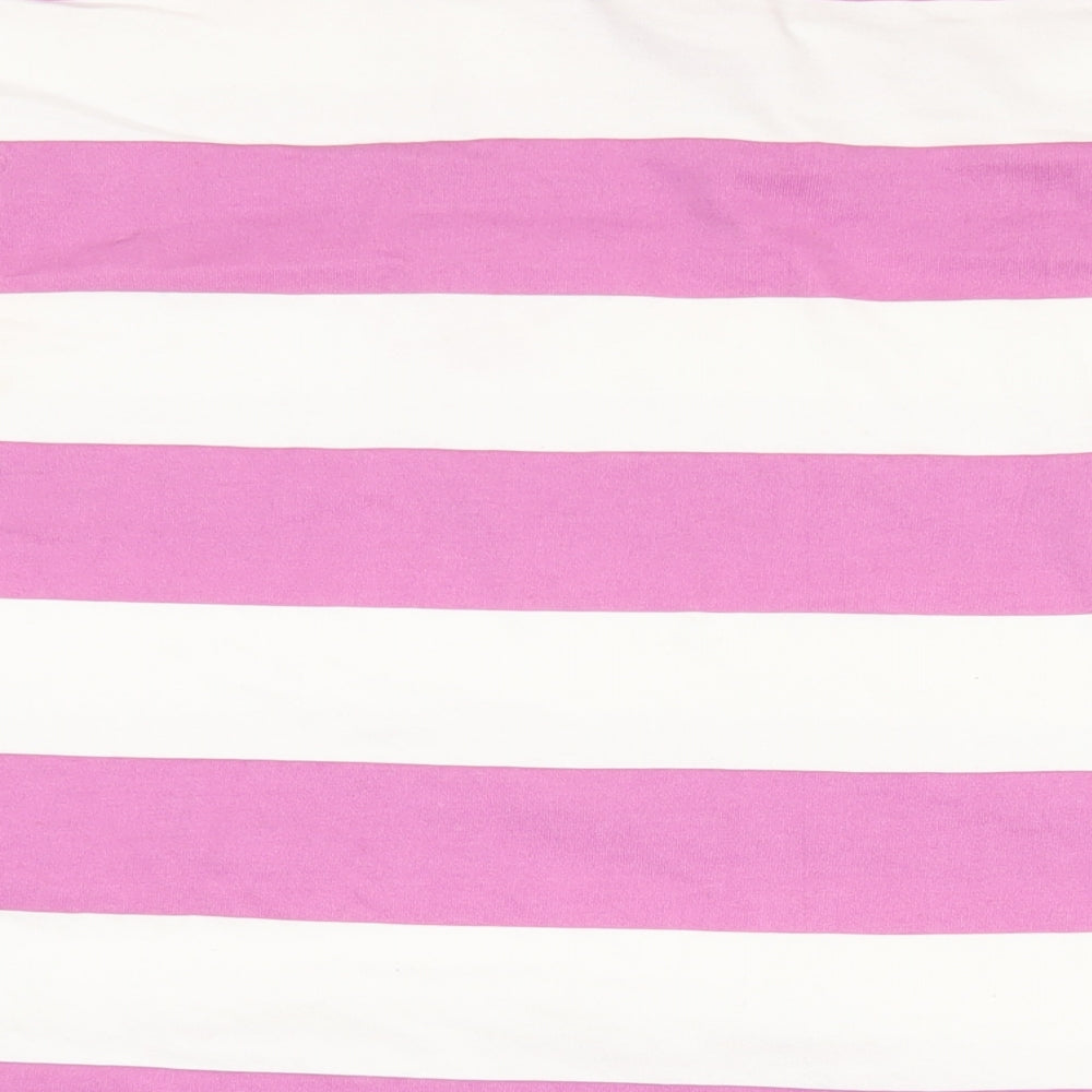 Pull&Bear Mens Purple Striped Cotton T-Shirt Size XL Round Neck