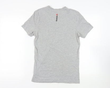 Reebok Mens Grey Cotton T-Shirt Size S Crew Neck - Logo