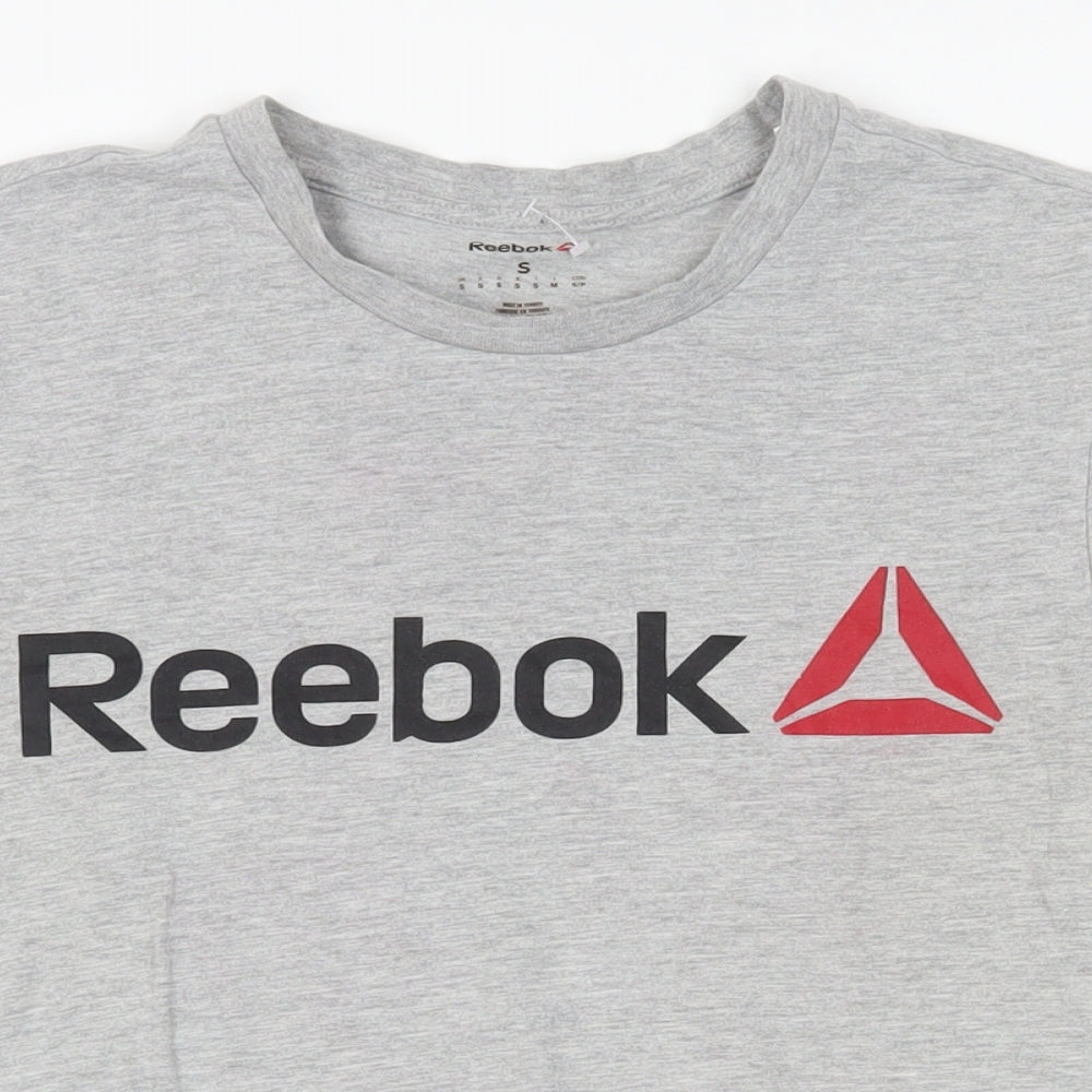 Reebok Mens Grey Cotton T-Shirt Size S Crew Neck - Logo