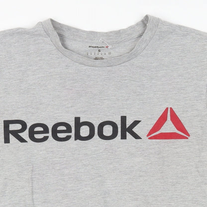 Reebok Mens Grey Cotton T-Shirt Size S Crew Neck - Logo
