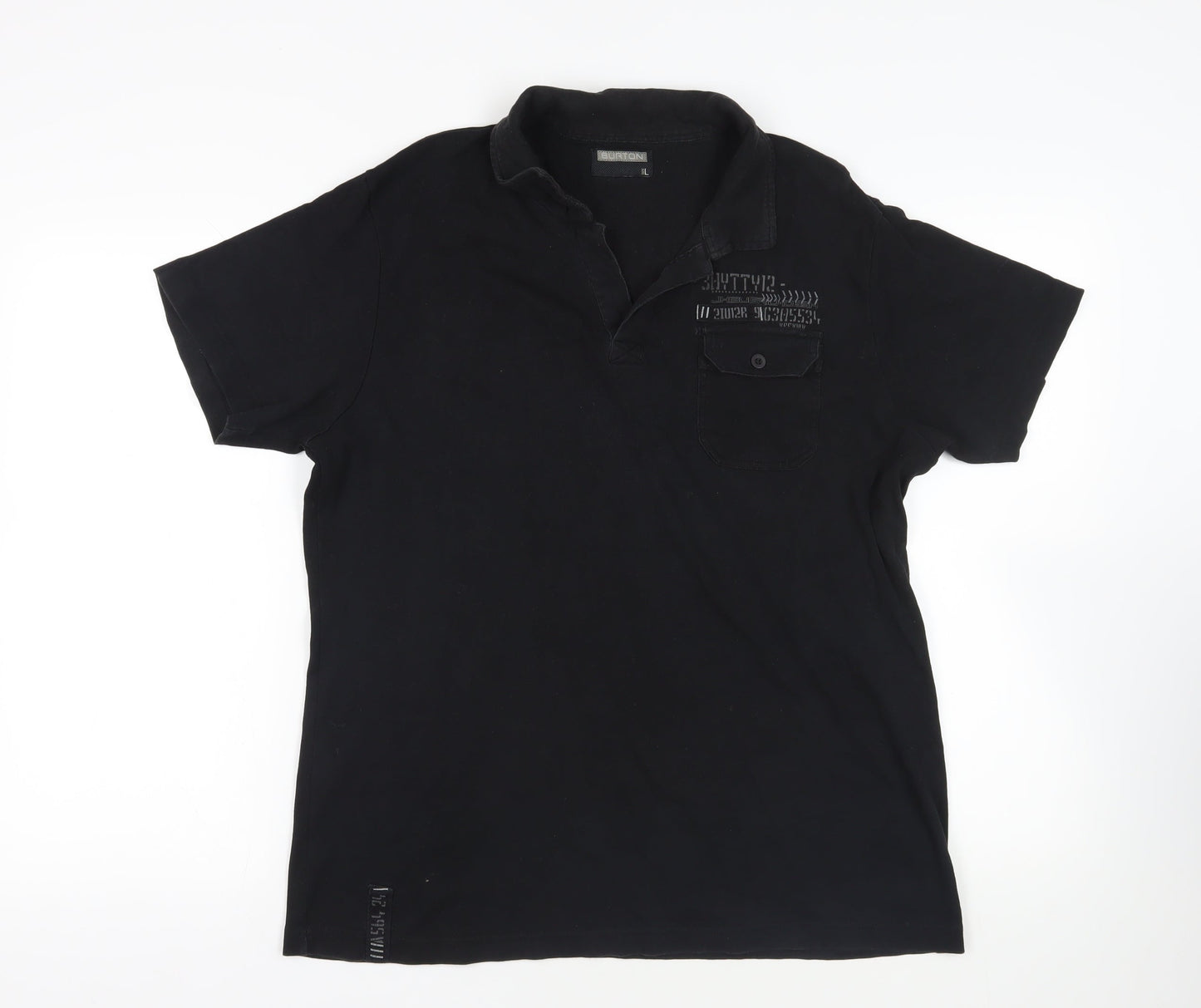 Burton Mens Black Cotton Polo Size L Collared Pullover - Pocket Detail