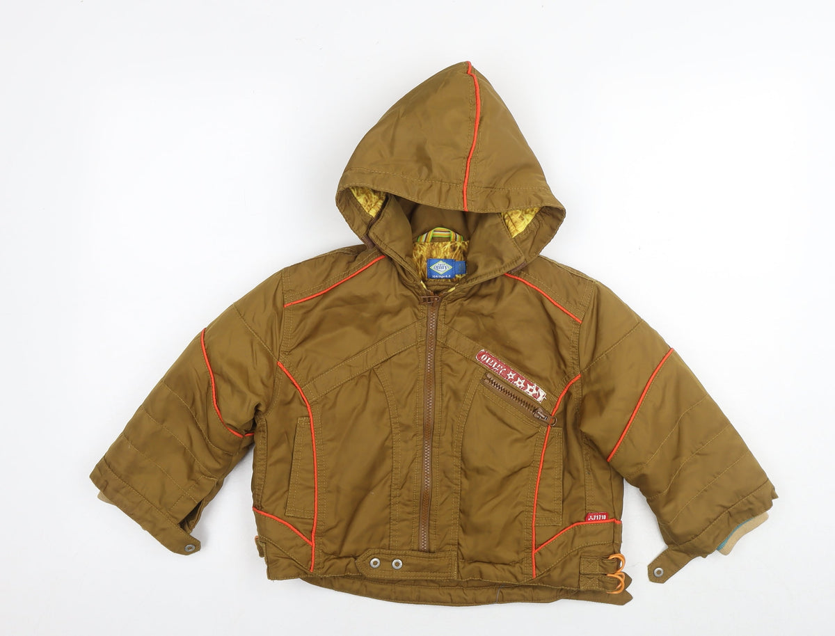 Additional front view of Oilliy boys’ brown jacket, size 4-5, years zip