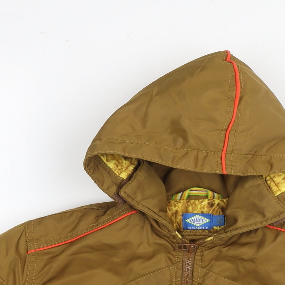 Close-up detail of Oilliy boys’ brown jacket, size 4-5, years zip