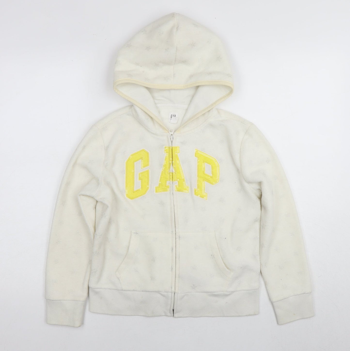 Gap Girls White Geometric Jacket Size 10 Years Zip - Logo Stars