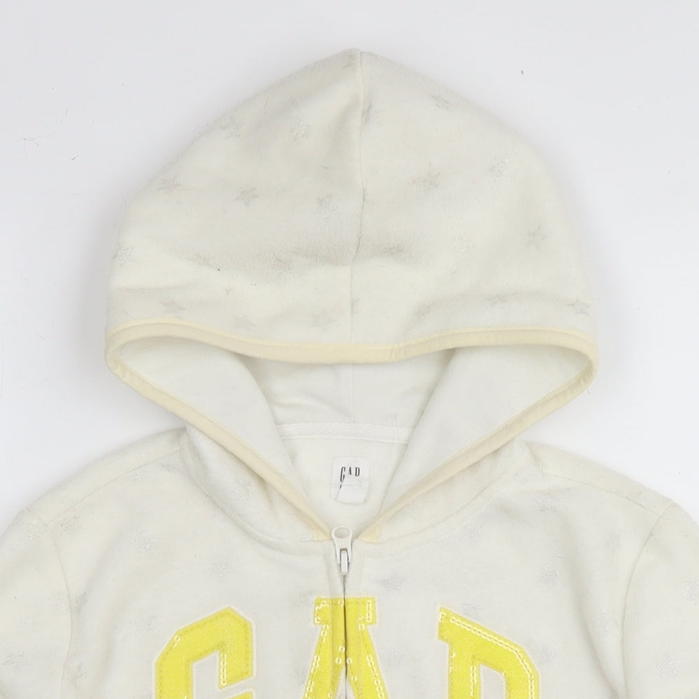 Gap Girls White Geometric Jacket Size 10 Years Zip - Logo Stars