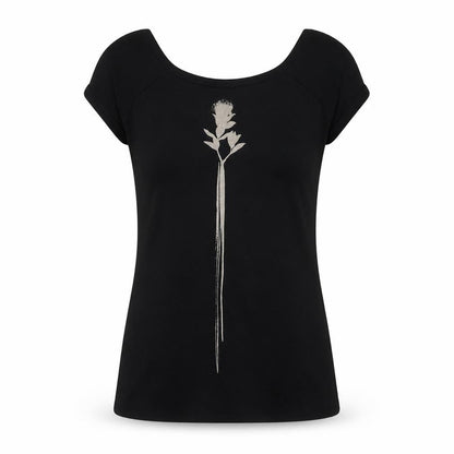 Isabel de Pedro Womens Black Viscose Basic T-Shirt Size 12 Round Neck - Flower