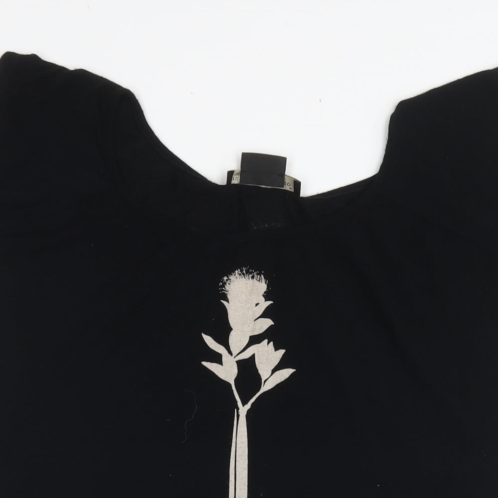 Isabel de Pedro Womens Black Viscose Basic T-Shirt Size 12 Round Neck - Flower