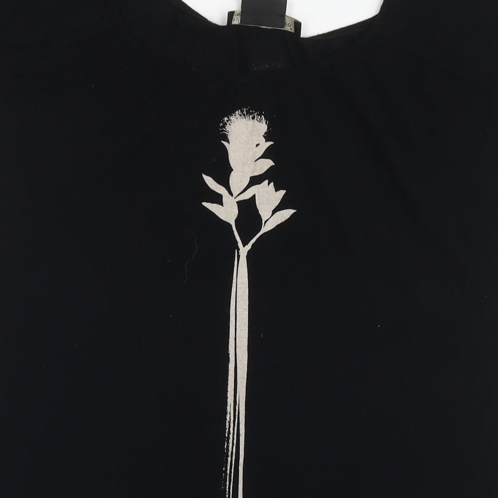 Isabel de Pedro Womens Black Viscose Basic T-Shirt Size 12 Round Neck - Flower