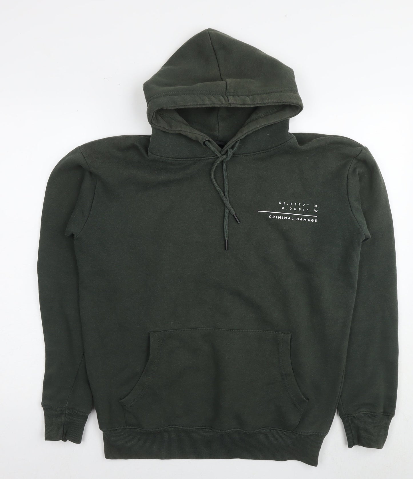 Mens UK Size XS Criminal Damage Green Pullover Hoodie