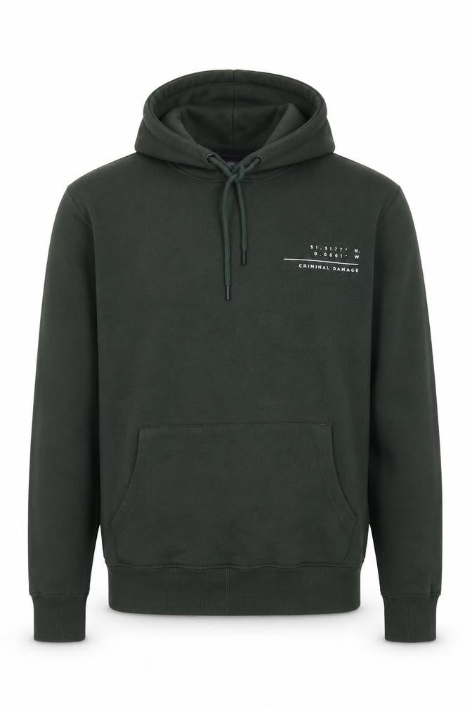 Mens UK Size XS Criminal Damage Green Pullover Hoodie