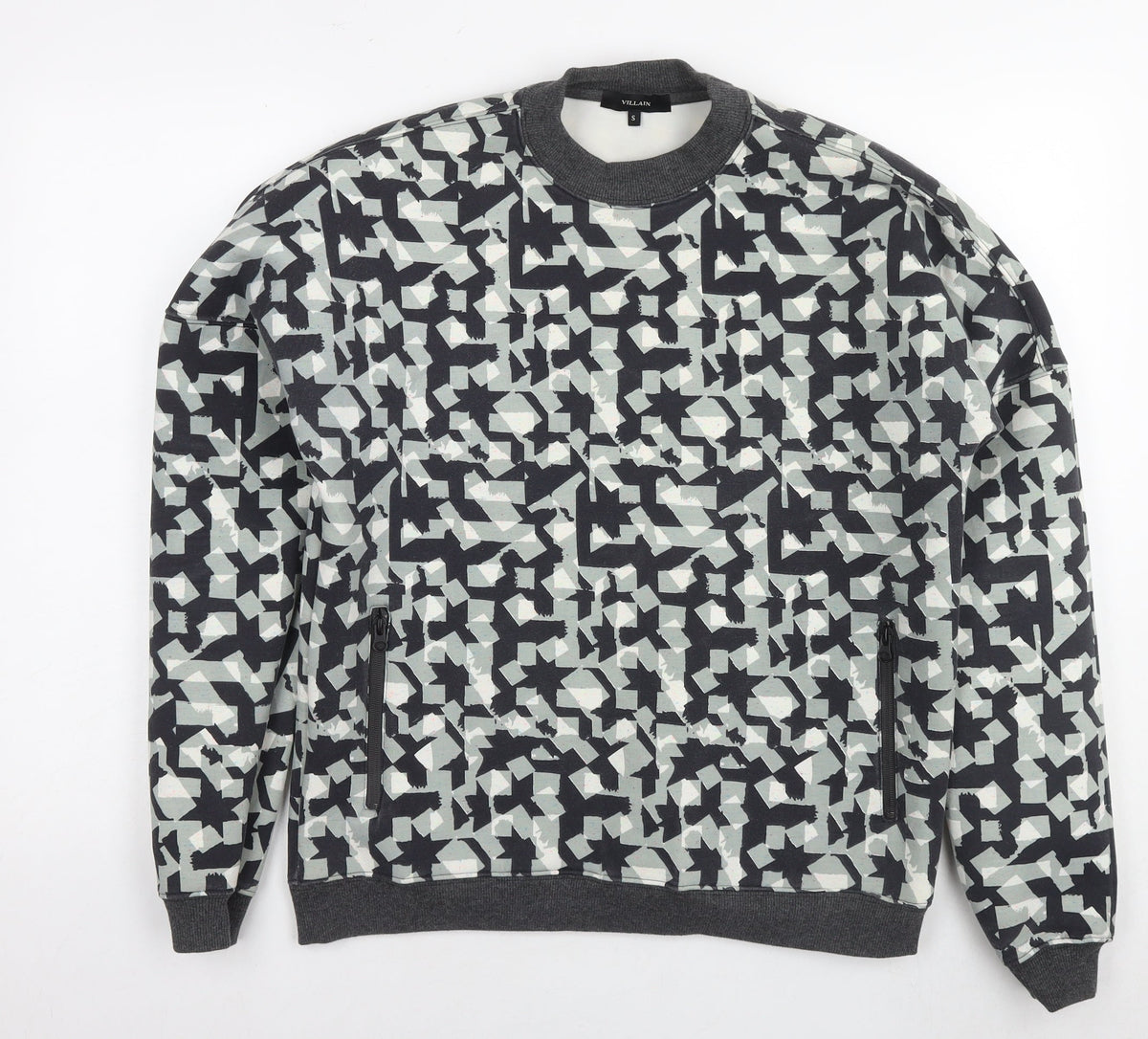 Villain Mens Multicoloured Geometric Polyester Pullover Sweatshirt Size S