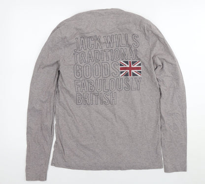 Jack Wills Mens Grey Cotton T-Shirt Size XS Round Neck - Logo British Flag