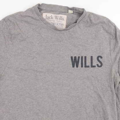 Jack Wills Mens Grey Cotton T-Shirt Size XS Round Neck - Logo British Flag