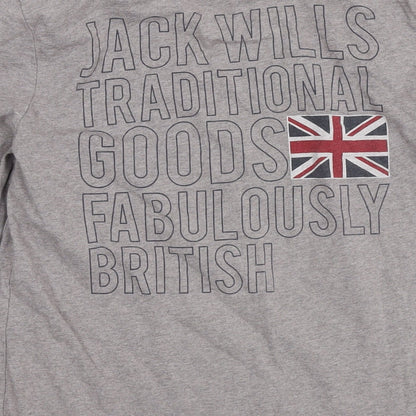 Jack Wills Mens Grey Cotton T-Shirt Size XS Round Neck - Logo British Flag