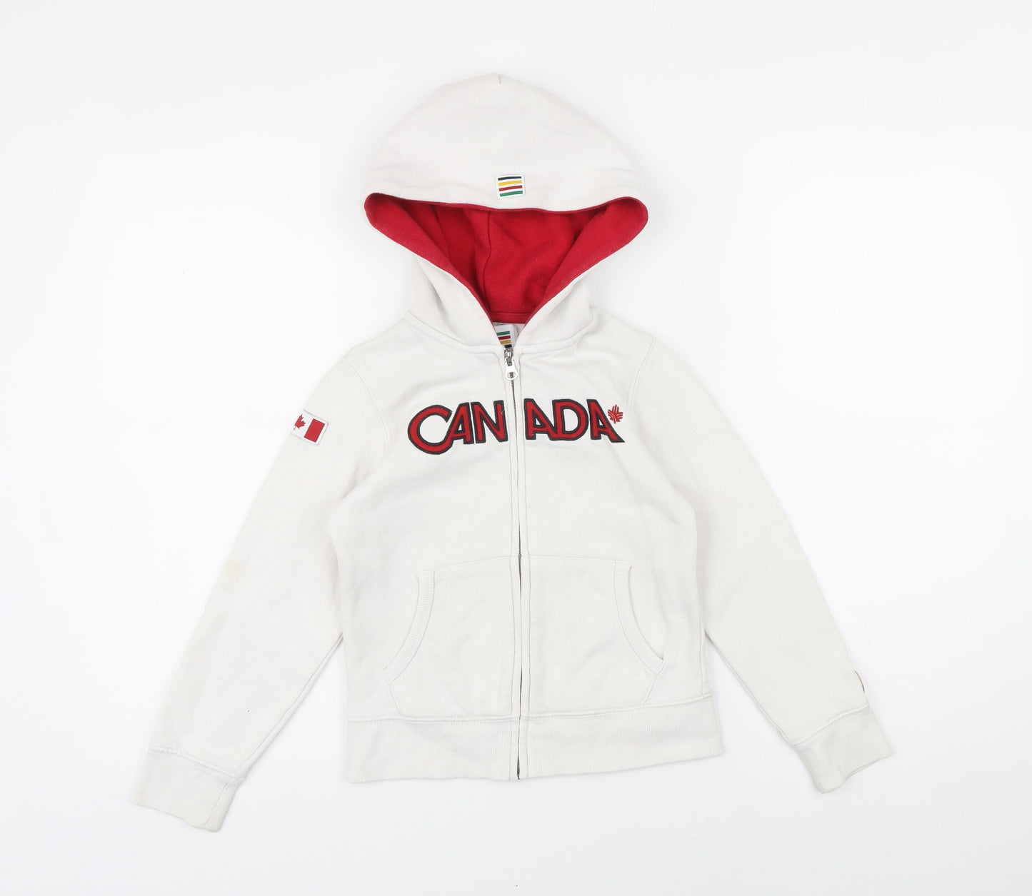 Canada Girls White Cotton Full Zip Hoodie Size 6 Years Zip - Canada