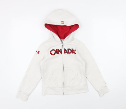 Canada Girls White Cotton Full Zip Hoodie Size 6 Years Zip - Canada