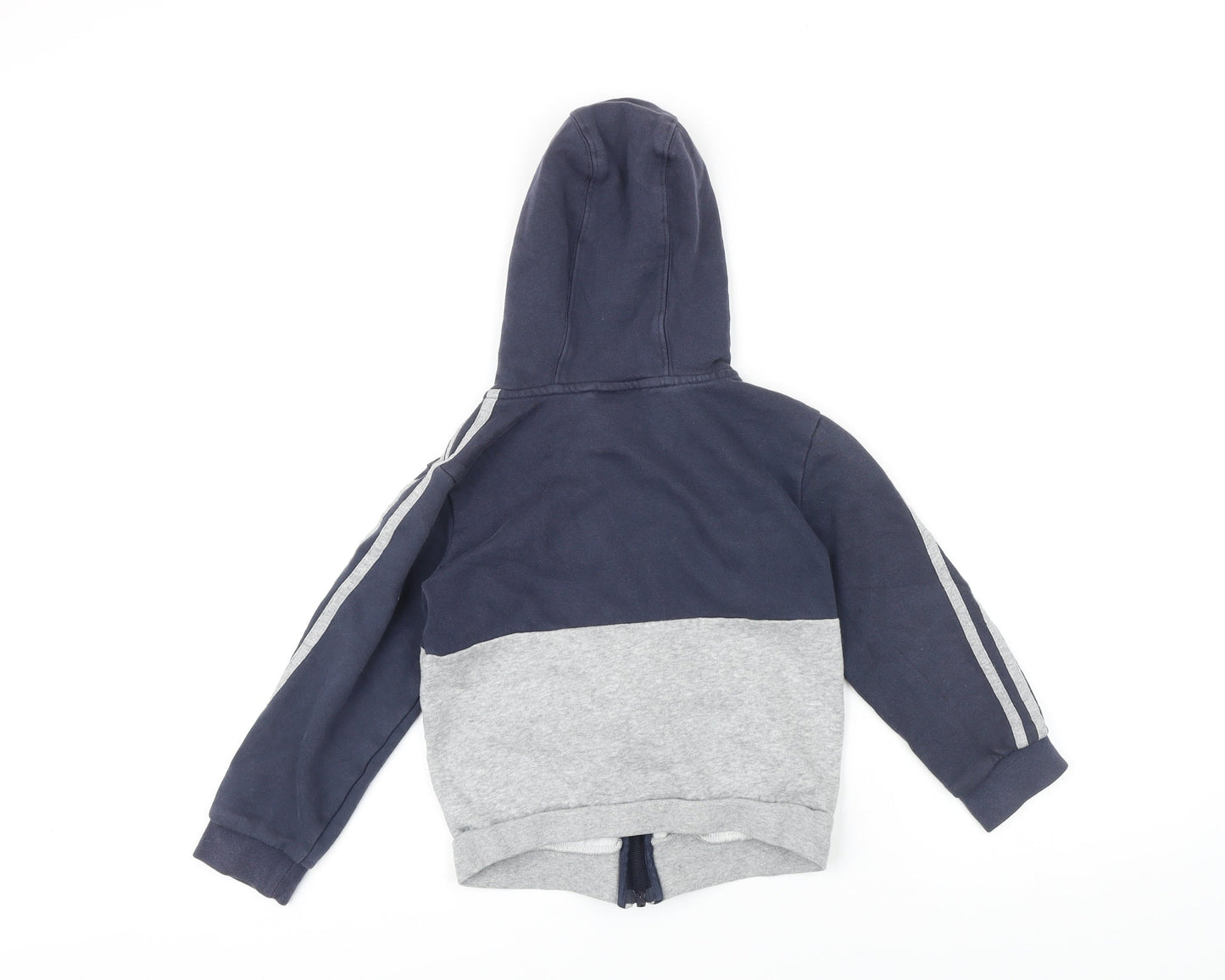 Addidas Boys Blue Colourblock Cotton Full Zip Hoodie Size 7-8 Years Zip