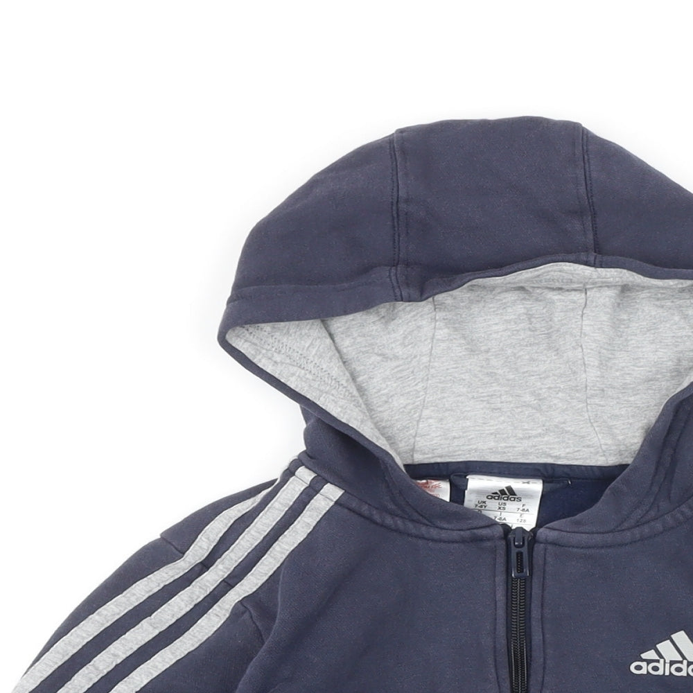 Addidas Boys Blue Colourblock Cotton Full Zip Hoodie Size 7-8 Years Zip