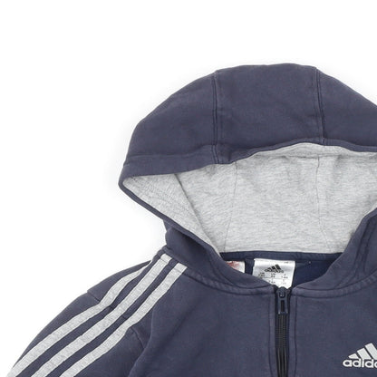 Addidas Boys Blue Colourblock Cotton Full Zip Hoodie Size 7-8 Years Zip