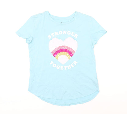 Gap Girls Blue 100% Cotton Basic T-Shirt Size XL Round Neck Pullover - Stronger together