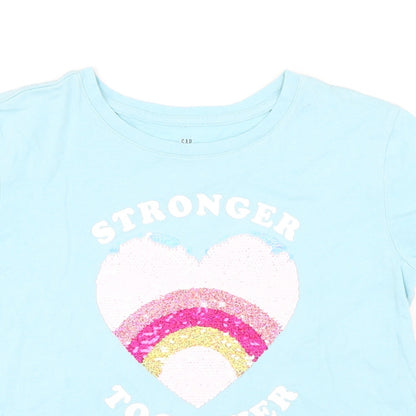 Gap Girls Blue 100% Cotton Basic T-Shirt Size XL Round Neck Pullover - Stronger together