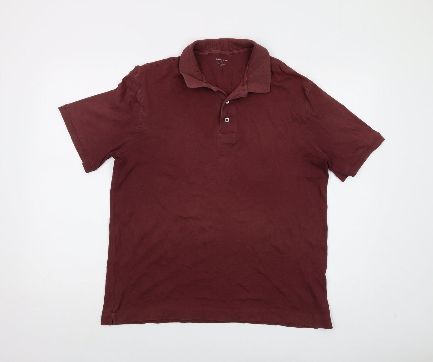 Lands' End Mens Red Cotton Polo Size M Collared Button