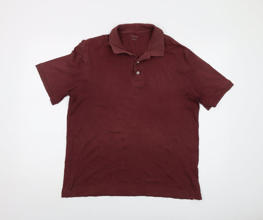 Lands' End Mens Red Cotton Polo Size M Collared Button