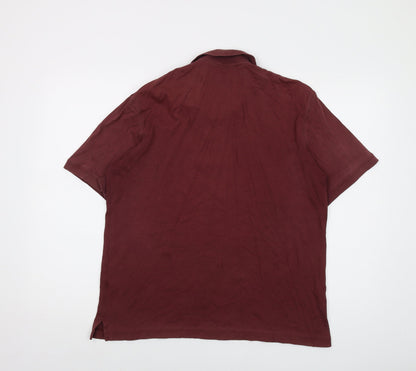 Lands' End Mens Red Cotton Polo Size M Collared Button