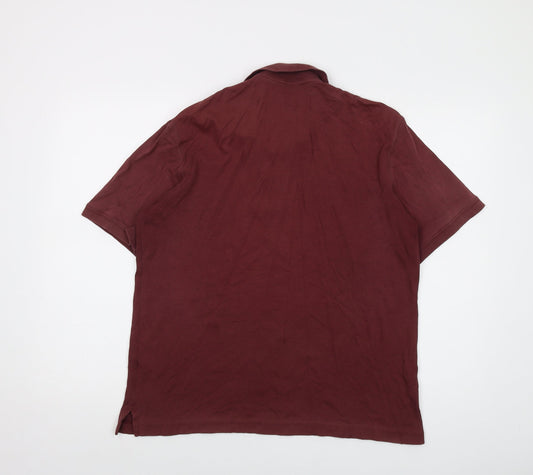 Lands' End Mens Red Cotton Polo Size M Collared Button