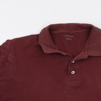 Lands' End Mens Red Cotton Polo Size M Collared Button