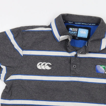 Canterbury Mens Grey Striped Cotton Polo Size S Collared Button - Rugby World Cup 2015