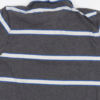 Canterbury Mens Grey Striped Cotton Polo Size S Collared Button - Rugby World Cup 2015