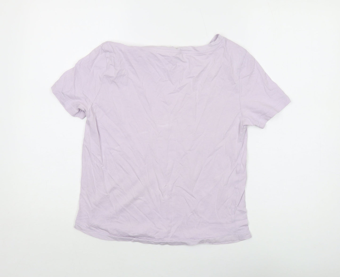 Mango Womens Purple Cotton Basic T-Shirt Size S Crew Neck
