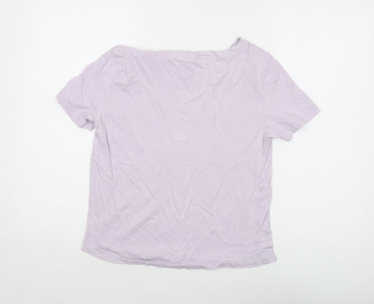 Mango Womens Purple Cotton Basic T-Shirt Size S Crew Neck