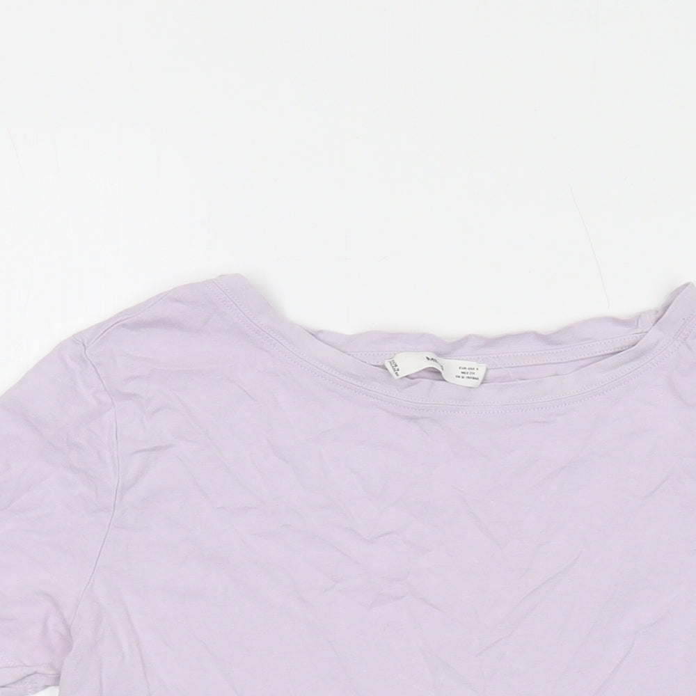 Mango Womens Purple Cotton Basic T-Shirt Size S Crew Neck