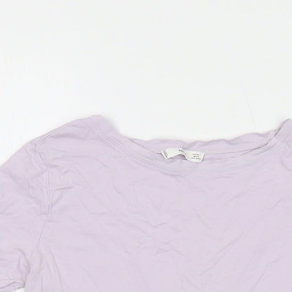 Mango Womens Purple Cotton Basic T-Shirt Size S Crew Neck
