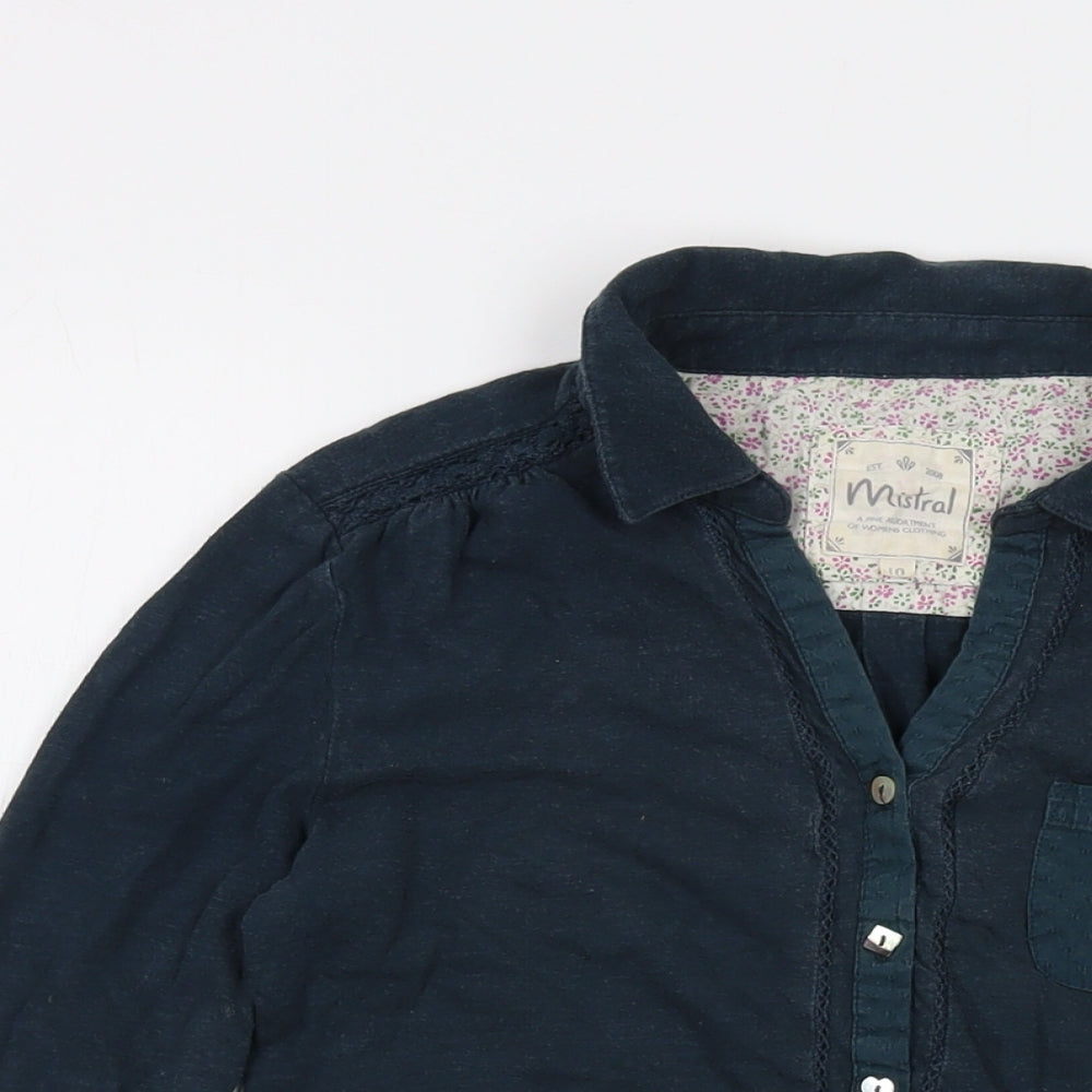 Womens UK Size 10 Mistral Blue Basic Blouse