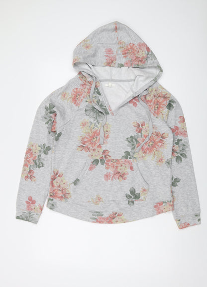 Maurices Womens Grey Floral Cotton Pullover Hoodie Size XS Pullover