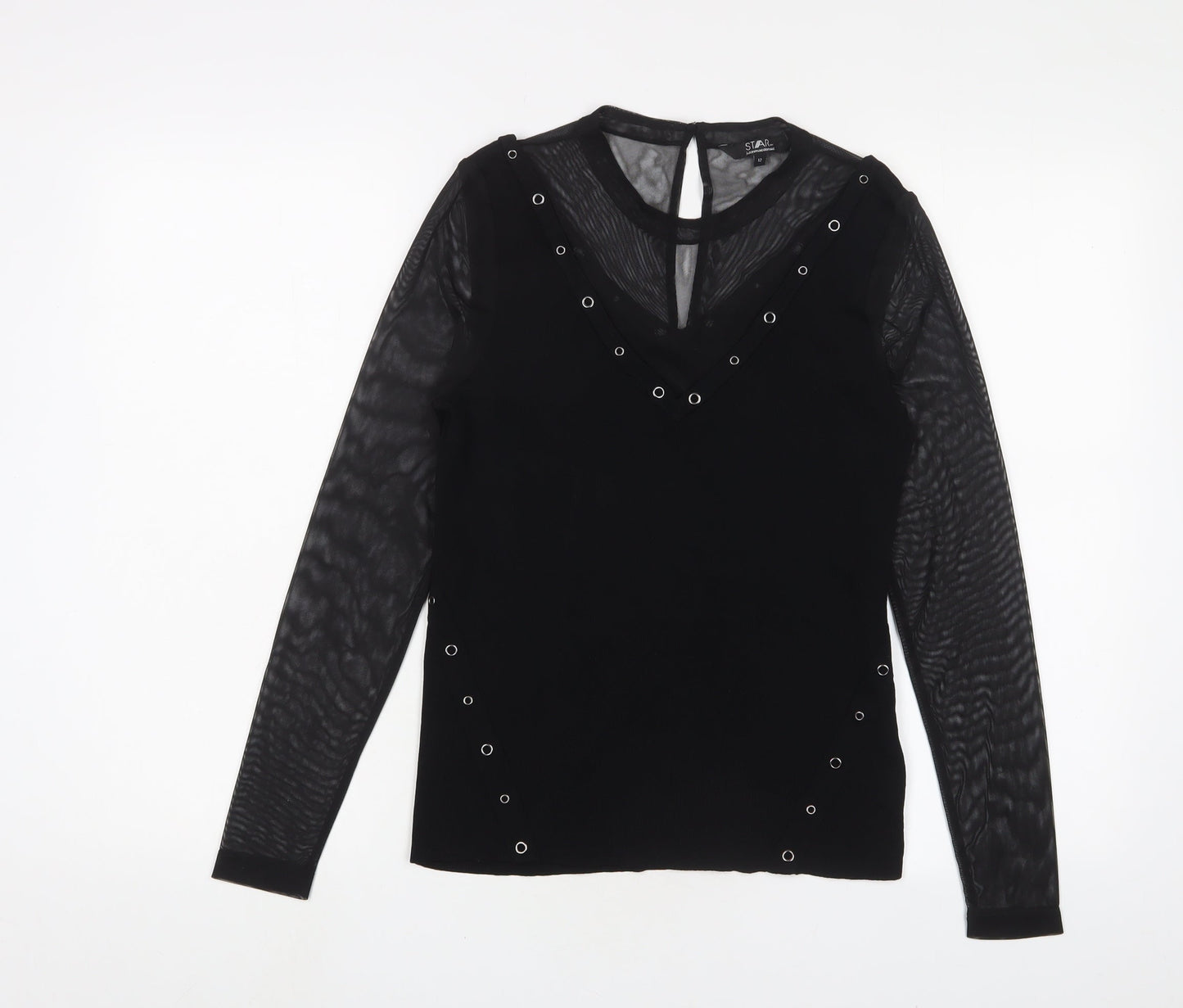 Julien Macdonald Womens Black Polyester Basic Blouse Size 12 Crew Neck