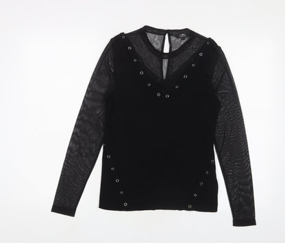 Julien Macdonald Womens Black Polyester Basic Blouse Size 12 Crew Neck