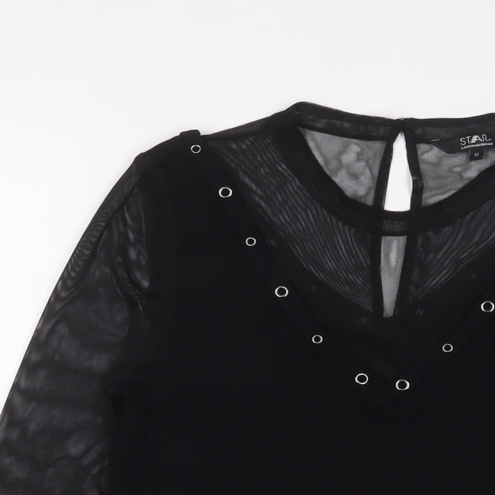 Julien Macdonald Womens Black Polyester Basic Blouse Size 12 Crew Neck