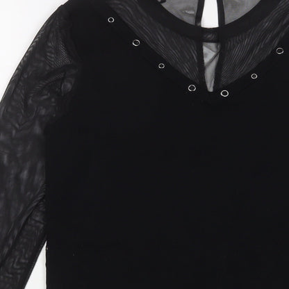 Julien Macdonald Womens Black Polyester Basic Blouse Size 12 Crew Neck