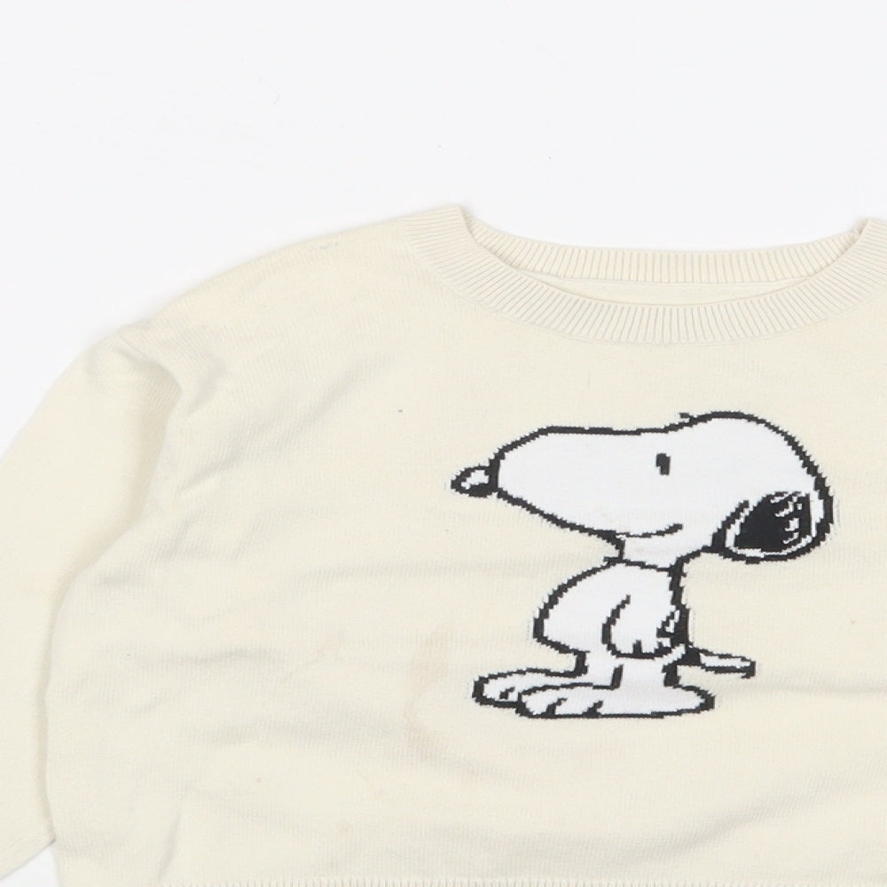 Peanuts Girls Ivory Crew Neck Cotton Pullover Jumper Size 3 Years Pullover - Embroidered