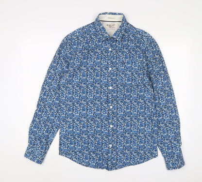 Penguin' Mens Blue Floral Cotton Button-Up Size M Collared Button