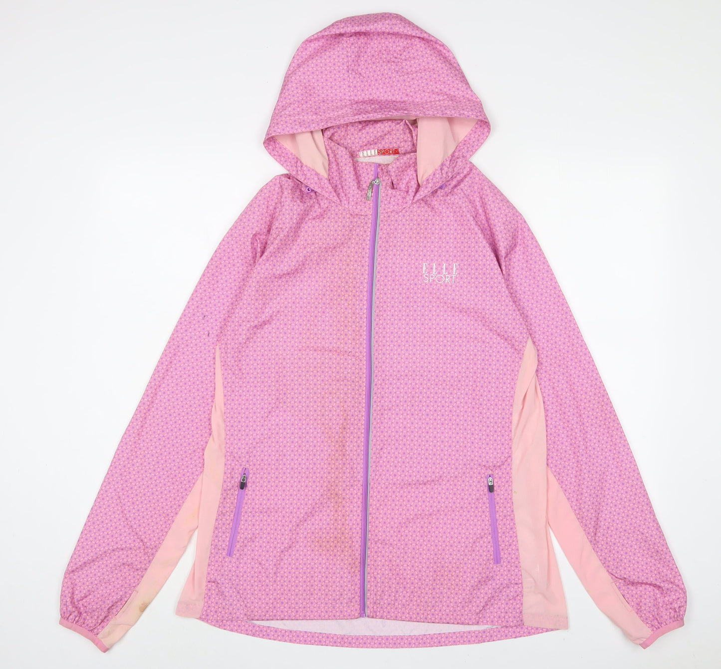 Elle Sport Womens Pink Geometric Jacket Size L Zip - Logo