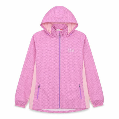 Front view of Elle Sport women’s pink geometric jacket, size L, zip - logo