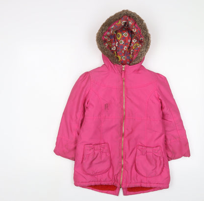 Mini Club Girls Pink Basic Coat Coat Size 5-6 Years Zip - Logo, Embroidered