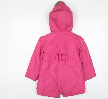 Mini Club Girls Pink Basic Coat Coat Size 5-6 Years Zip - Logo, Embroidered